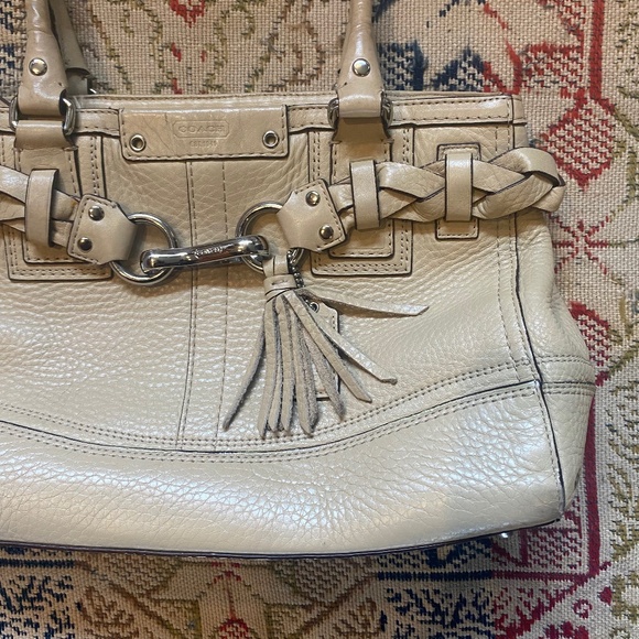 Coach Hampton Cream Leather Carryall Satchel Tote Handbag Braid Pebble F13084 - Picture 2 of 16